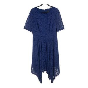 By Shani Dress lace asymmetrical sharkbite hem midi blue size 14